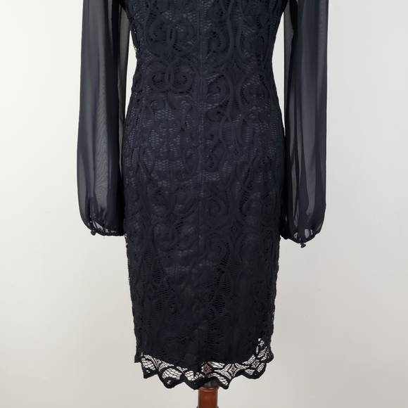 Adrianna Papell Lace Chiffon Scalloped Shift Dress - Picture 11 of 16